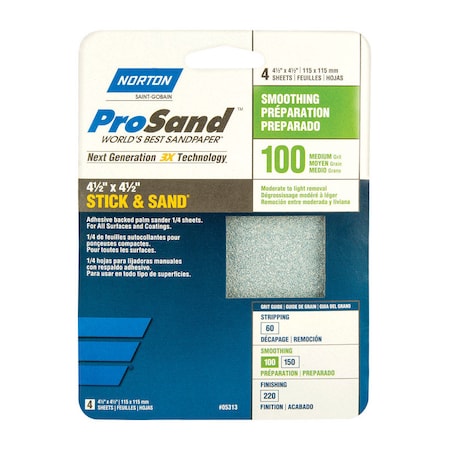 Norton Abrasives Norton ProSand 4-1/2 in. L X 4-1/2 in. W 100 Grit Aluminum Oxide Sanding Sheet 4 pk 7660768184